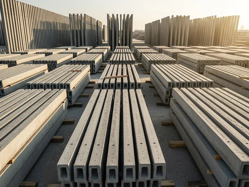 Beton çit direği üretiminde sıralanmış kalıplar